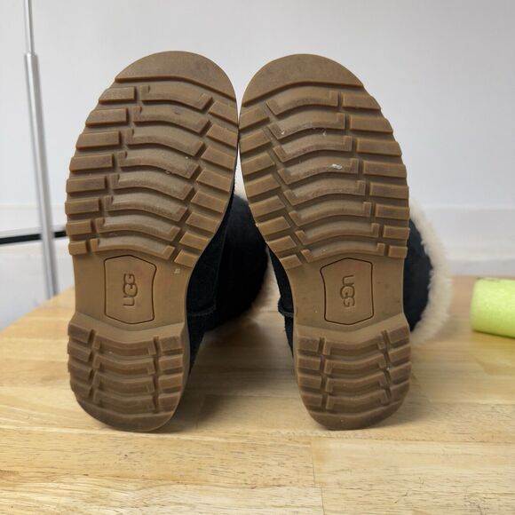 UGG Nessa Black Suede Boots Fur Trim Buckle Warm Kids School Comfy Zip size 2 - Picture 9 of 12